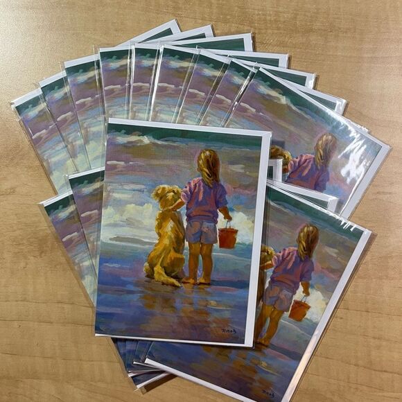 15 artistic blank greeting cards and envelops in sealed plastic, girl on  beach - Picture 2 of 3